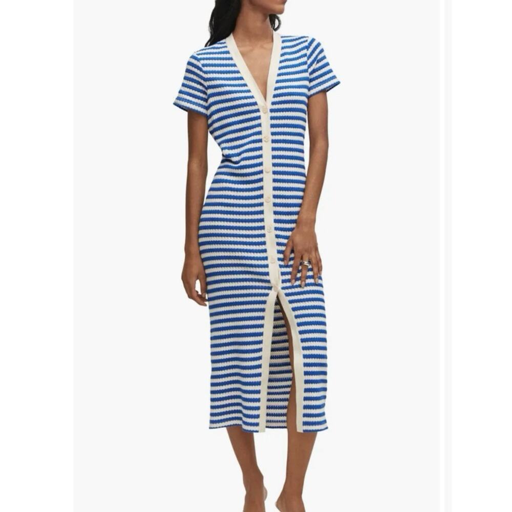 MANGO Stripe Jersey Knit Dress Blue